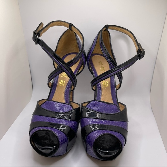 L.A.M.B. Women’s Black Purple Platform Leather Peep Toe Strappy Heels Size 6 - Picture 11 of 14